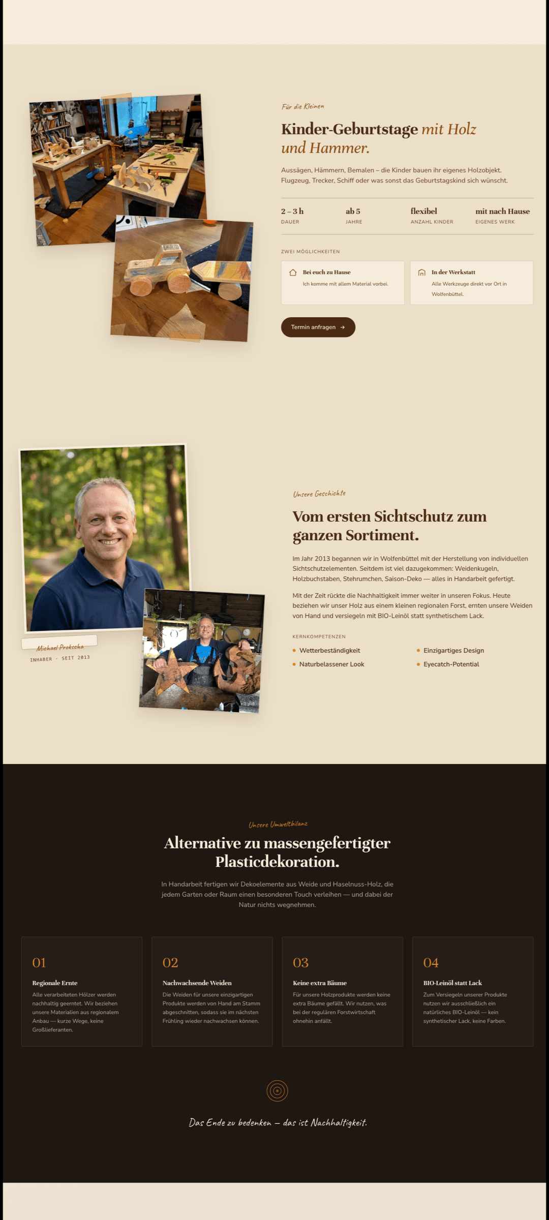 Website von Weidengewerk — Startseite im Überblick